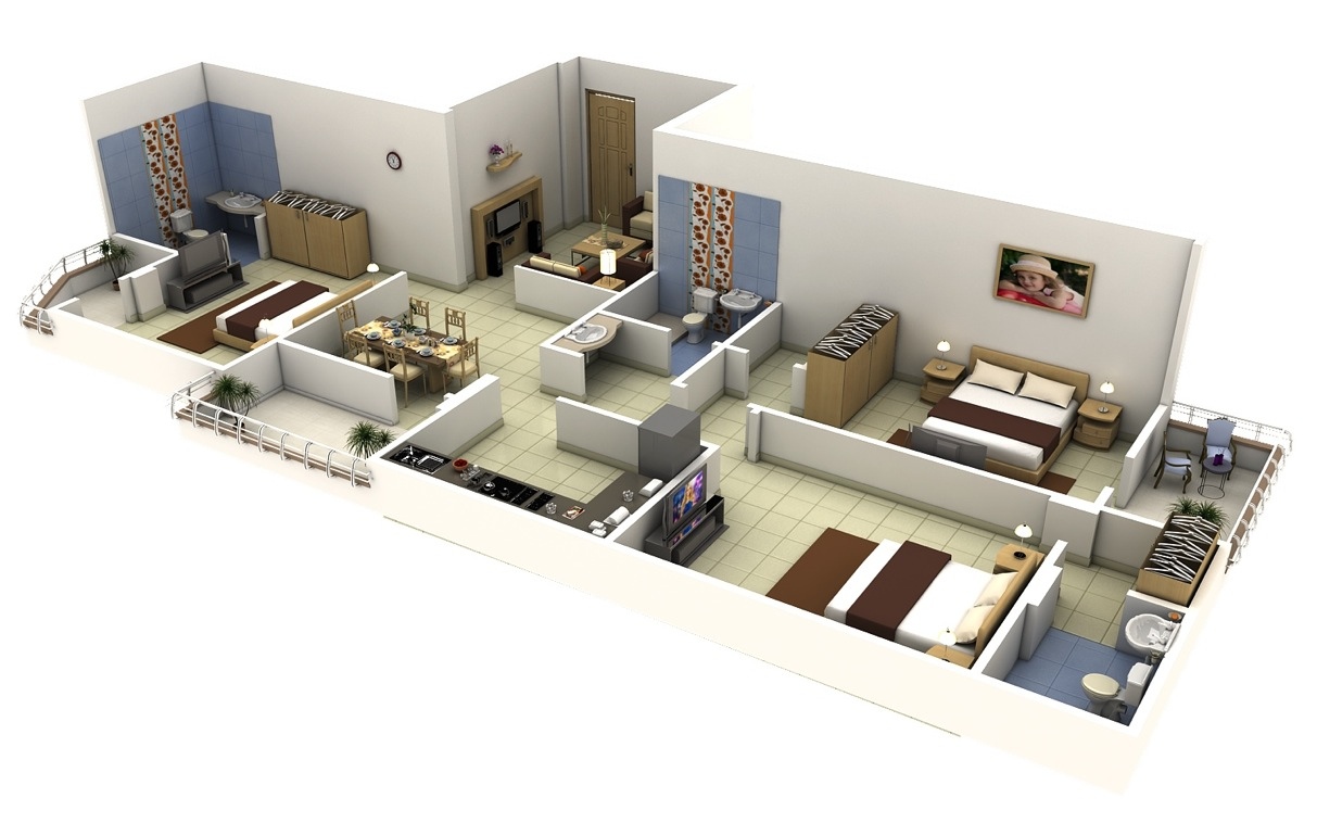 50 Three “3” Bedroom Apartment/House Plans simplicity ...