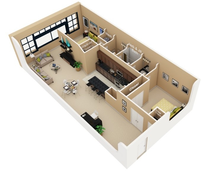 50 3D FLOOR PLANS, LAY-OUT DESIGNS FOR 2 BEDROOM HOUSE OR ...