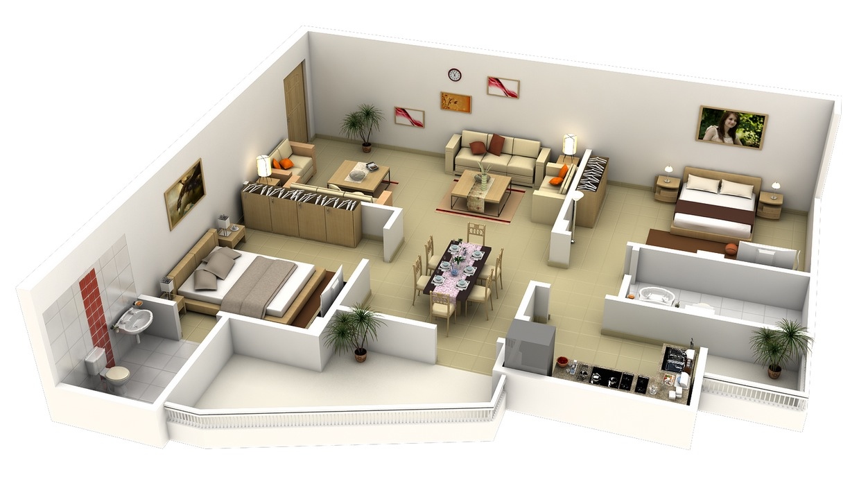 50 3D  FLOOR PLANS  LAY OUT DESIGNS  FOR 2  BEDROOM  HOUSE  OR 
